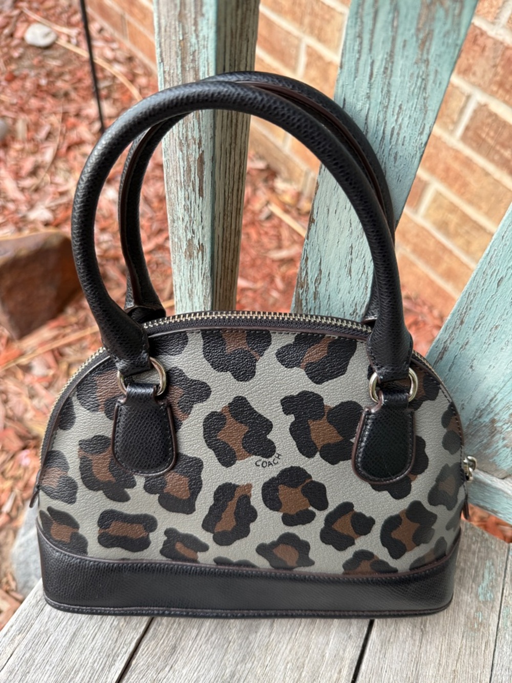 Coach Leopard-Print Cora Mini Dome Satchel in Black and Brown - Picture 8 of 14